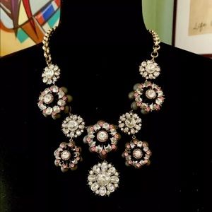 SOLD Ann Taylor Necklace Grey Pink & Rhinestone